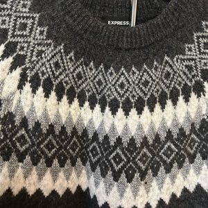 NWTs Men’s Express Fair Isle Wool Blend Dark Grey Crew Neck Sweater